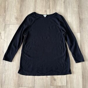 J. Jill Top Womens Large L Waffle Knit Textured Long Sleeve Tunic Black Casual